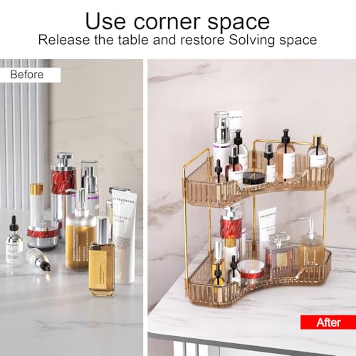 GTI 2 Tier Makeup Organizer, Large Capacity Bathroom Counter Organizer, Perfume Cosmetics Skincare Vanity Organizers, Dresser Countertop Organizer and Storage for Women (Amber) - color: Amber, size: 10" x 10" x 11.7"