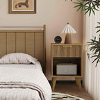 YAUKOMEL Fluted Night Stand with Opening Storage,Mid Century Bedside Table with Drawer,Wood Nightstand with Legs,End Table Side Table for Living Room,Bedroom,Caramel Oak 11.8"Dx15.7Wx 25.2"H CTG56BR - color: Caramel Oak
