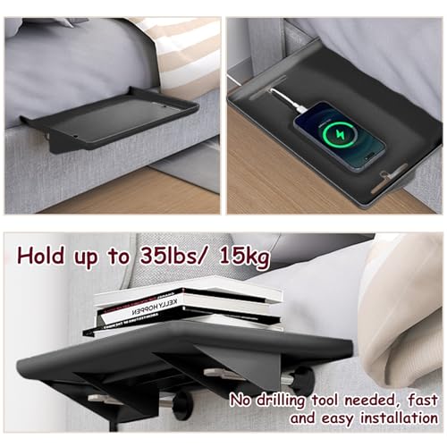 Bedside Shelf, Clip On Nightstand, Bedside Table Tray Organizer，Bedside Shelf for Bunk & Loft Beds，Black (Black) - color: Black