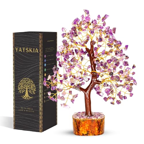 YATSKIA Amethyst Crystals Tree of Life - Stones and Crystals - Bonsai Tree - Good Luck Gifts for Women - Meditation Accessories - Chakra Stones Decor - color: Amethyst Golden Wire