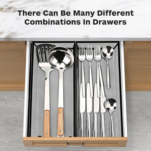 Smgmg Silverware Drawer Organizer, Silverware Organizer for Drawer, 2 Pack 14.7" X 6.1" X 2" Utensil Organizer for Kitchen Drawers, Kitchen Drawer Organizer for Large Utensils with Interlocking Arm - color: Black, size: 14.7 * 6.1 * 2 Inches