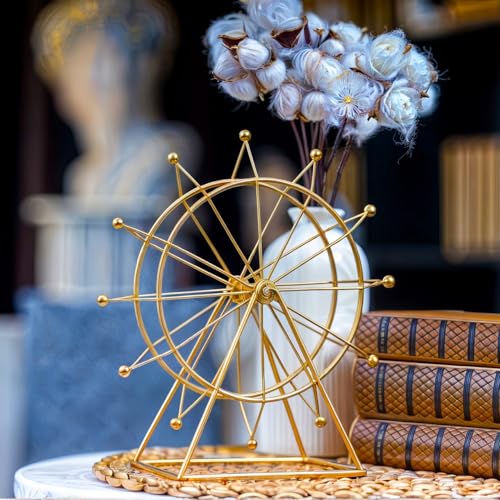 Ferris Wheel Bookshelf Decor Gold Modern Gift - Shelf Decor Accents Ornament - House Decorations Living Room - Fireplace or Desk Decor - Entryway Decor. (Art Deco)