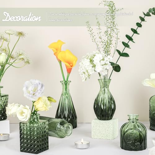 TBWIND Glass Bud Vase Set of 24, Small Green Flower Vases for Centerpieces in Bulk, Mini Vintage Vase for Wedding Decor, and Home Table Décor - color: 24pcs-green