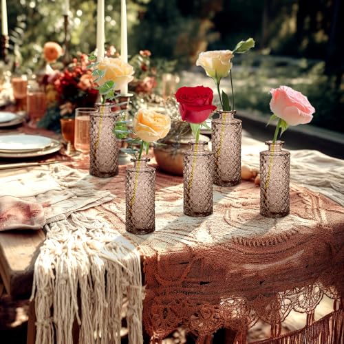 Bud Vases,6 Pcs Glass Vase Small Amber Bud Vases for Centerpieces, Vintage Vase for Centerpieces, Rustic Wedding, Home, Table Decor (Amber) - color: Amber