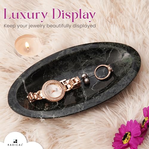 Radicaln Marble Jewelry Tray Black 7" Inch Handmade Earring Holder Organizer - Perfume Tray Storage Container - Trinket Dish For Bathroom Décor & Jewelry Holder - color: Black