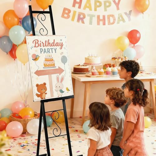 2 Pack Easel Stand for Sign, Metal Easels with Chain Support, Adjustable Free Standing Painting Rack for Display, Poster Picture, Wedding Sign,17" x 17" x 58", Black - style: 2pack-Black