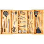 Umilife Extra Large Expandable Kitchen Drawer Organizer for Utensil and Junk, 19" Deep for Big Drawer, 19" to 33" Adjustable Bamboo Wood Drawer Divider, Cutlery Tray, Flatware Holder - style: For Utensil (19"~33" x 19")