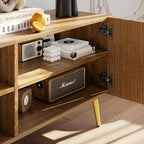 Modern 86in TV Stand for Living Room, Fluted Design Entertainment Center with Adjustable Shelves,Media TV Console Table with Storage for Bedroom,Nature - color: Natural
