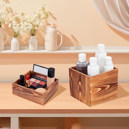 Garvee 6 Pack Wooden Risers Display Stands, 5/6/7/8/9/10 in Square Wood Cake Cupcake Stands, Buffet Food Risers, Decorative Wooden Crates for Party, Wedding, Christmas Decor, Brown