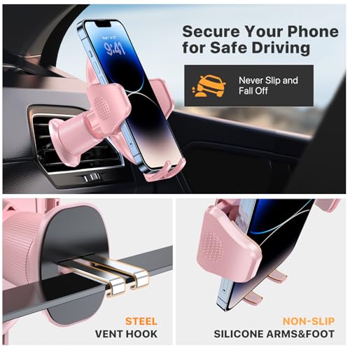 Miracase Phone Holders for Your Car with Metal Hook Clip, Cell Phone Mounts Air Vent Cell Phone Stand Car Mount, Universal Automobile Cradle Fit for iPhone Android and All Smartphones (Pink) - color: Pink, size: 1 Pack