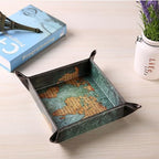 siduater Valet Tray Desktop Storage Organizer, Vegan Leather Catchall Bedside Vanity Tray Nightstand Caddy Holder for Remote Controller, Watch, Keys, Phone, Wallet, Sunglasses, Jewelry - Map - color: Map Design