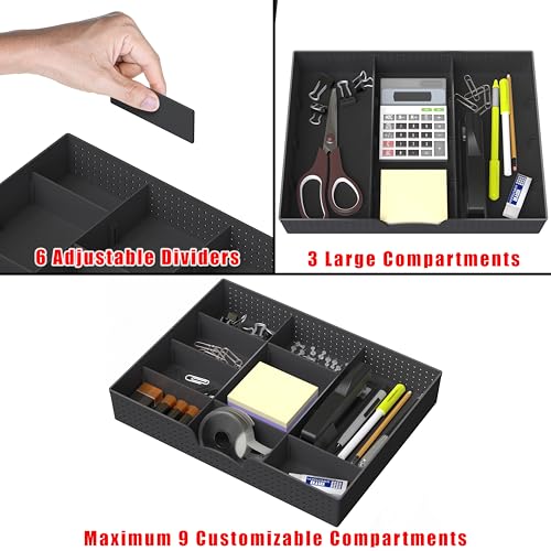 Simple Houseware Drawer Organizer Tray with 9 Adjustable Compartments, 2 Packs, Black - color: Black, size: 2 Pack