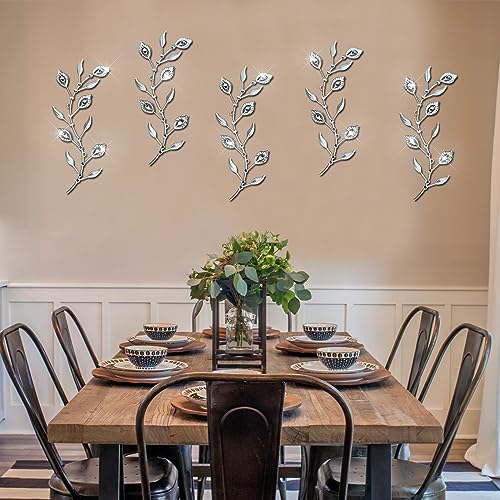 Cityelf 3 Set Crystal Leaf Wall Art Sculpture Iron Tree Leaves Branch Hanging Wall Décor Jeweled Bling Home Deor Acrylic Diamond Accent … - color: silver set 3