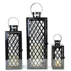 Allgala Lantern Set 3-PC Set Jumbo Luxury Modern Indoor/Outdoor Hurricane Candle Lantern Set with Chrome Plated Structure and Tempered Glass-Diamond Gold-HD88051 - color: Diamond Black
