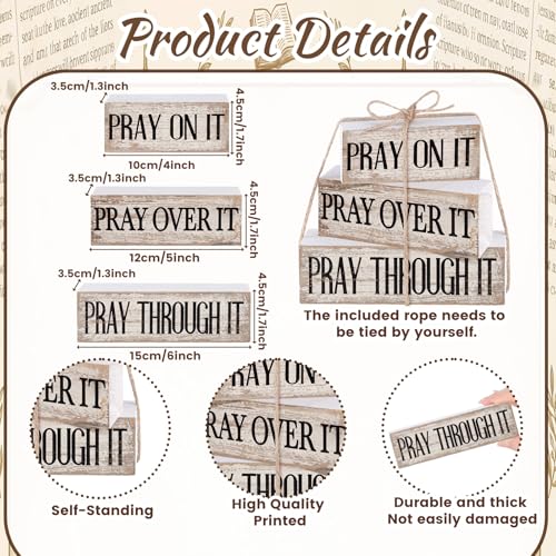 Yuntau 4 Pcs Farmhouse Wooden Tabletop Decor Bible Verse Tiered Tray Decorations Rustic Religious Christian Gift Block Sign Pray on It Centerpiece for Easter Home Kitchen Shelf Office Desk Decor - style: Pray