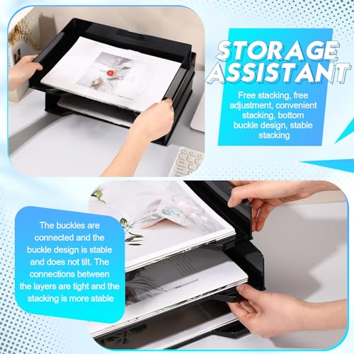 DoubleFill 4 Pcs Stackable Letter Tray Rectangular Plastic Desk Organizer 13 x 9.5 x 2.6 in Paper Holder File Tray Accessories Rack for Desktop Office Desk Drawers (Black) - color: Black