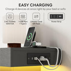 LIKIMIO Night Stand with Charging Station, Modern Grey Nightstand with LED Light and Drawers, Bedside Tables/End Table for Bedroom - color: Grey