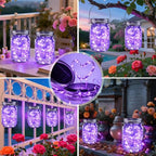 Mason Jar Solar Lights 30 LED Outdoor Solar Firefly Lights,Solar Fairy Lids Lights（No Jars）,Waterproof Lantern Mason String Solar Lights with Hangers for Regular Mouth Jars (12pack-Purple) - color: 12pack-Purple