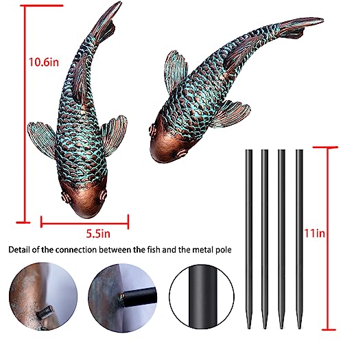 Set of 2 Antique Koi Fish Statue, Outdoor Garden Sculpture for Patio, Backyard, Pond, and Home Decor - color: Bronze