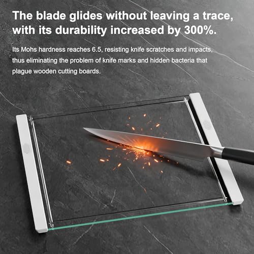 Tempered Glass Cutting Board with Juice Groove - 16x12 Inch Kitchen Cutting Board with Silicone Non-Slip Feet, Easy to Clean & Dishwasher Safe - Ideal for Vegetables, Fruits, Bread, Meats (White) - color: White