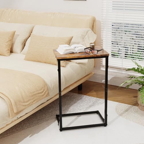C Shaped End Table, TV Tray Side Table for Couch, Couch Tables that Slide Under C Table Side Table for Small Spaces Living Room Bedroom Bedside Home Office, Brown - color: Brown, size: 1
