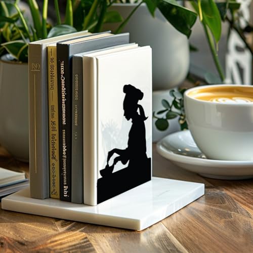 Peacoblue Metal Bookends Stopper Holder Stand for Shelves, 5.3"x4.3"x7.5" Heavy Duty Decorative Creative Study Chef Kitchen Bookends to Hold Books for Small, Large Books, Cook Books, 1 Pair (Chefs) - color: Male and Female Chefs