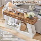 OKD 60" Farmhouse Entryway Table with Drawer, Console Table Behind Sofa, Narrow Long Entryway for Hallway, Living Room, Hallway, Behind Couch(Antique White) - color: Antique White