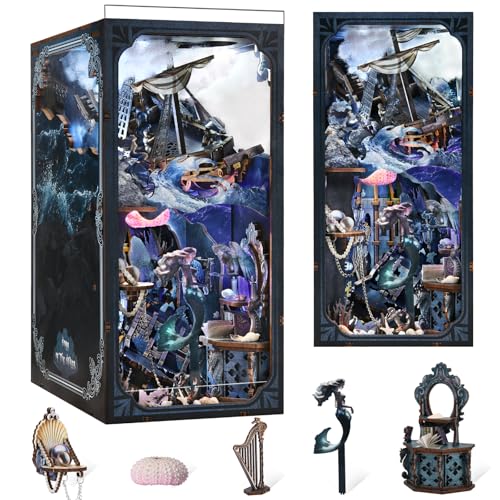 CCCDF Book Nook Kit, 3D Wooden Puzzle for Adults Teen, DIY Ocean Miniature Dollhouse Booknook Kit with Led Light and Dust Cover (Song of The Sirens) - style: Song of The Sirens