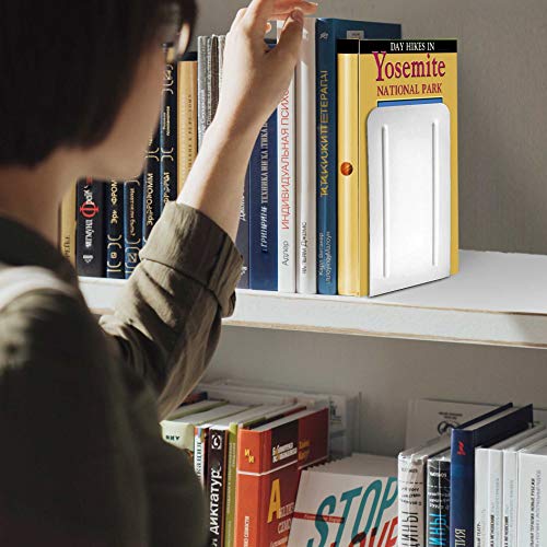 Acrimet Steel Metal Bookends for Shelves, Heavy Duty, for Large Books, 6 7/8" Tall X 4" Wide X 4 1/2" Deep, White Colored, 1 Pair - color: White
