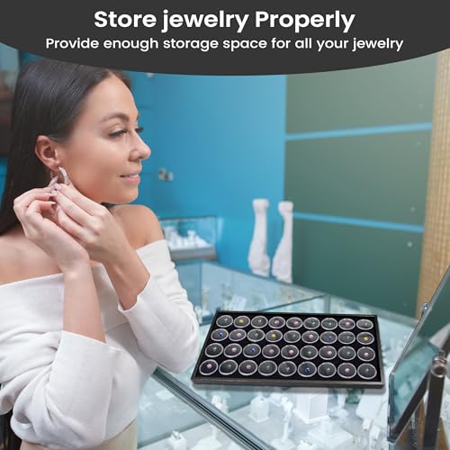 Novel Box Jewelry Display Tray Black Wood 8.25 x 14.75 x 1 Large Jewelry Tray with 50 Gem Jars Insert | Rectangular Display Trays for Collectibles | Rock Collection Tray | Gem Display Tray - color: 50-Gem Jars Black Foam Liner, size: Wood Tray: 8.25 x 14.