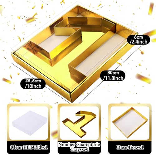 SiliFine 12" Charcuterie Number Shaped Mache with Clear Lid Fillable Sweets Serving Trays Paper Mache Cupcake Candy Box for 2025 Graduation Party Graduation Celebration(Gold,Number 1) - color: Gold, style: Number 1