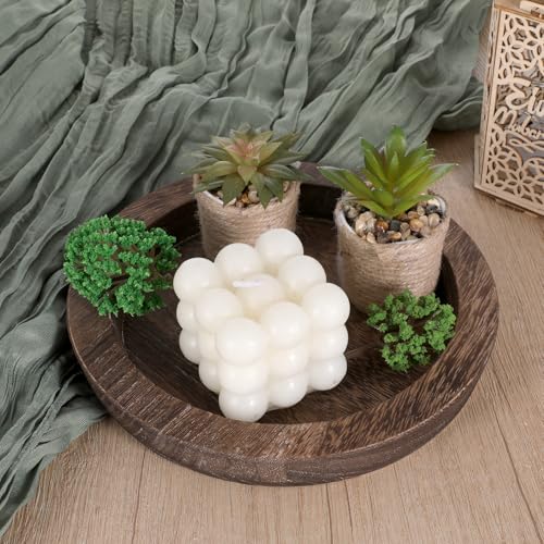 6.5 in Round Rustic Wood Tray for Decor Candle Holder Tray Wooden Serving Trayes for Coffee Table and Home Decor Small Serving Trays for Centerpiece Table Decorations Circle Dining Tables Trays
