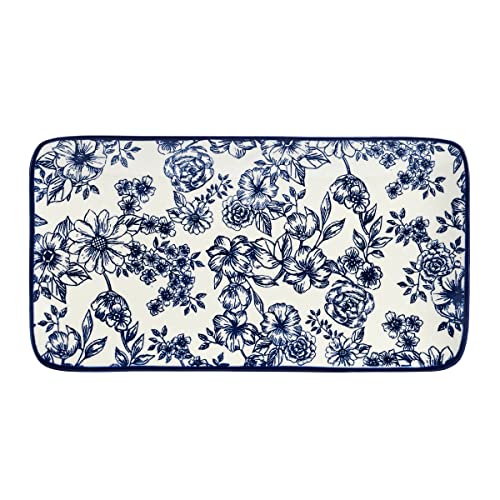 Pfaltzgraff Gabriela Blue Floral Rectangle Platter, 14.75 Inch (Pack of 6) - size: 14.75 Inch (Pack of 6)