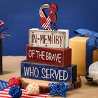 CroBlissful 4 Pcs Memorial Day Table Decorations Patriotic Tabletop Decorations Red White Blue Fourth of July Table Centerpieces Sign for Office Tiered Tray Home Shelf 250th Anniversary - style: Ribbon