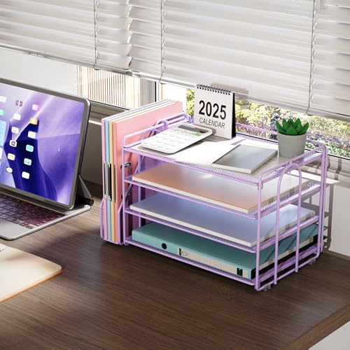gianotter 4-Tier Paper Organizer With Magazine Holder, Desk Organizers and Accessories, Desk Accessories & Workspace Organizers, File Organizer for Office Supplies Storag (Purple, 4-Tier) - color: Purple, size: 4-Tier