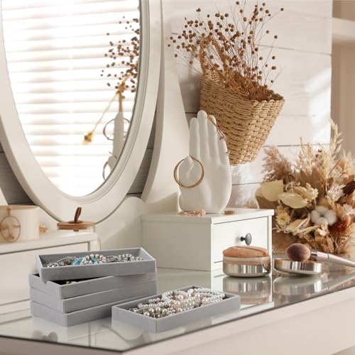 Inbagi 8 Pcs Small Velvet Jewelry StorageTray Stackable Drawers Organizer 8.3 x 4.7 x 1 Inches - color: Gray