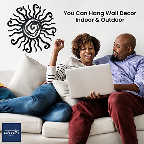 Riverside Designs Wacky Sun Metal Wall Art Indoor/Outdoor Decor - 30" Black Rust Proof Wall Sculpture - Made in USA - Ideal for Bedroom, Garden, Home, Patio and Farmhouse - color: Black, size: 30"L x 30"W