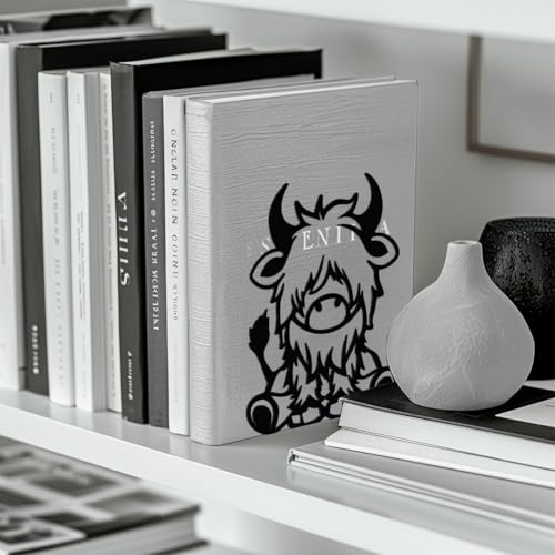Peacoblue Metal Bookends for Shelves, Modern Decorative Heavy Duty Study Book Support Stoppers for Office, Desk, Shelf, Room 5.3"x4.3"x6.5" Cast Iron Simple Tall Bookends, 1 Pair (Highland Cattle) - style: Highland Cattle