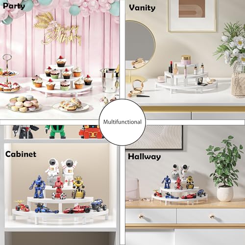 3 Tier Risers Display Stand,Wooden Cupcake Holder Stand,Rustic Cologne and Perfume Organizer for Women,Dessert Table Display Set for Party (White) - color: White