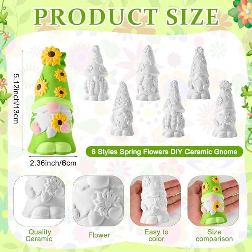 Arrowbash 6 Pcs Summer Ceramics to Draw Ready to Paint Your Own Gnome Statues 5.12 Beach Theme Paintable Figurines DIY White Ceramics Plaster Crafts Kit with Brush Palette - style: Spring