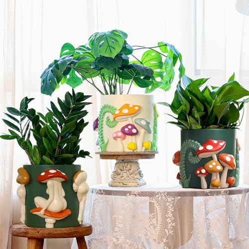 GUGUGO Mushroom Lady Body Plant Pots 8 Inch, Quirky Unique Cute Planters Boho Funky Eclectic Home Decor, Mushroom Butt Flower Pots, Indoor Planting Pot, Modern Aesthetic for Decorating, Dark Green - color: Dark Green, size: 8Inch
