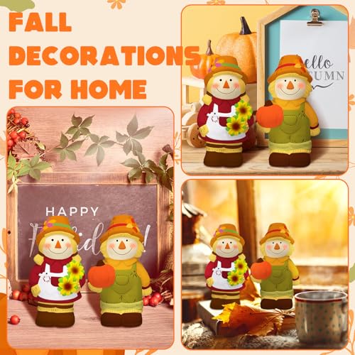 Seenelling 2 Pack Fall Thanksgiving Scarecrow Ready to Paint Your Own Statues 4'' DIY Unpainted Ceramics Figurines Kit Blank Paintable Ceramics Classroom Art and Crafts Decorations - style: Fall Thanksgiving Scarecrow