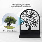 Book Ends, Metal Bookend, Tree of Life Bookend for Shelves, Home Decorative Bookends for Heavy Books, Black Non-Skid Book Stopper, 7 x 5.5 x 3.5 inch (1 Pair)