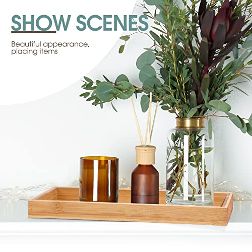 Chengu 3 Pcs Bamboo Vanity Trays for Bathroom Small Wooden Serving Tray for Bathroom Counter Food Appetizer Tea Dessert Kitchen Candle Tissue Toilet Tank Home Decor, 11 x 4 Inch(Rectangle Style) - style: Rectangle Style