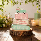 Spring Decoration Wooden Tiered Tray Decor – Floral Spring Pickup Truck Stacked Block Sign with Blooming Flower Topper – Farmhouse Tabletop Spring Decor for Shelf Mantel Seasonal Home Display - style: Spring Truck