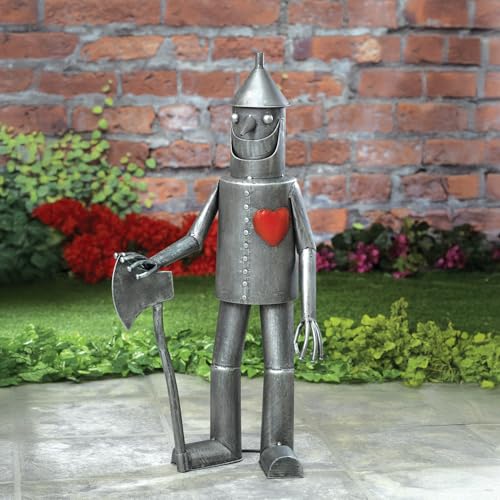 Bits and Pieces Tin Woodsman Tin Man Metal Garden Statue - Whimsical Metal Yard Art Sculptures Tinman Figure - Weather Resistant Sculptures for Porch Patio Yard - 30" Tall Lawn Statues