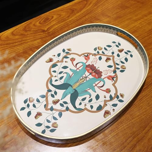 Oval Plastic Serving Tray with Handles, Elegant Decorative Tray for Coffee Table, Ottoman, Living Room, Kitchen, Outdoor Use. 10"*16"*1.4" A - color: Omovala, size: 16" x 10" x 1.4"