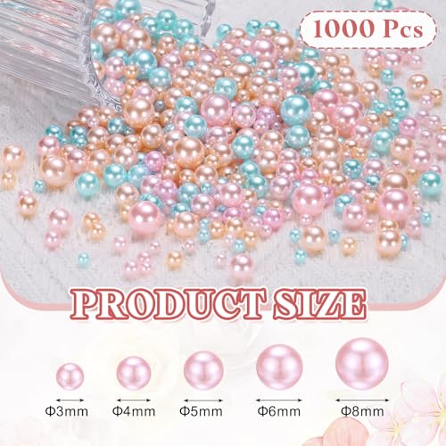 PATIKIL 1000 Pcs No Hole Pearls, 3mm 4mm 5mm 6mm 8mm Mini Round Faux Pearl for Art Crafts Jewelry Making Nail Vase Filler Birthday Wedding Party, Blue/Pink - color: Blue/Pink
