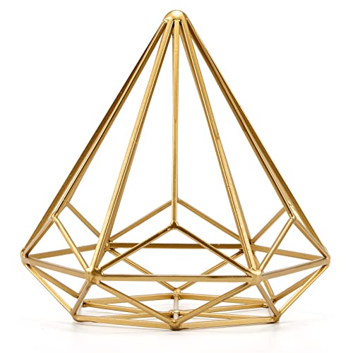 HLQMFHT 6 inches-Bright Gold Iron Sphere-Diamond Shape, Geometric Sculpture Decorative Sphere,Tabletop Decorations for Living Room, Study，Bedroom，Modern Home Decor Accents - color: Gold-c