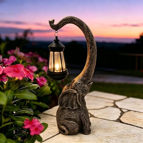 Solar Elephant Statue Lantern for Garden - Outdoor LED Decor with Auto On/Off, Perfect Patio, Yard, or Gift Idea - color: Elephant Lantern